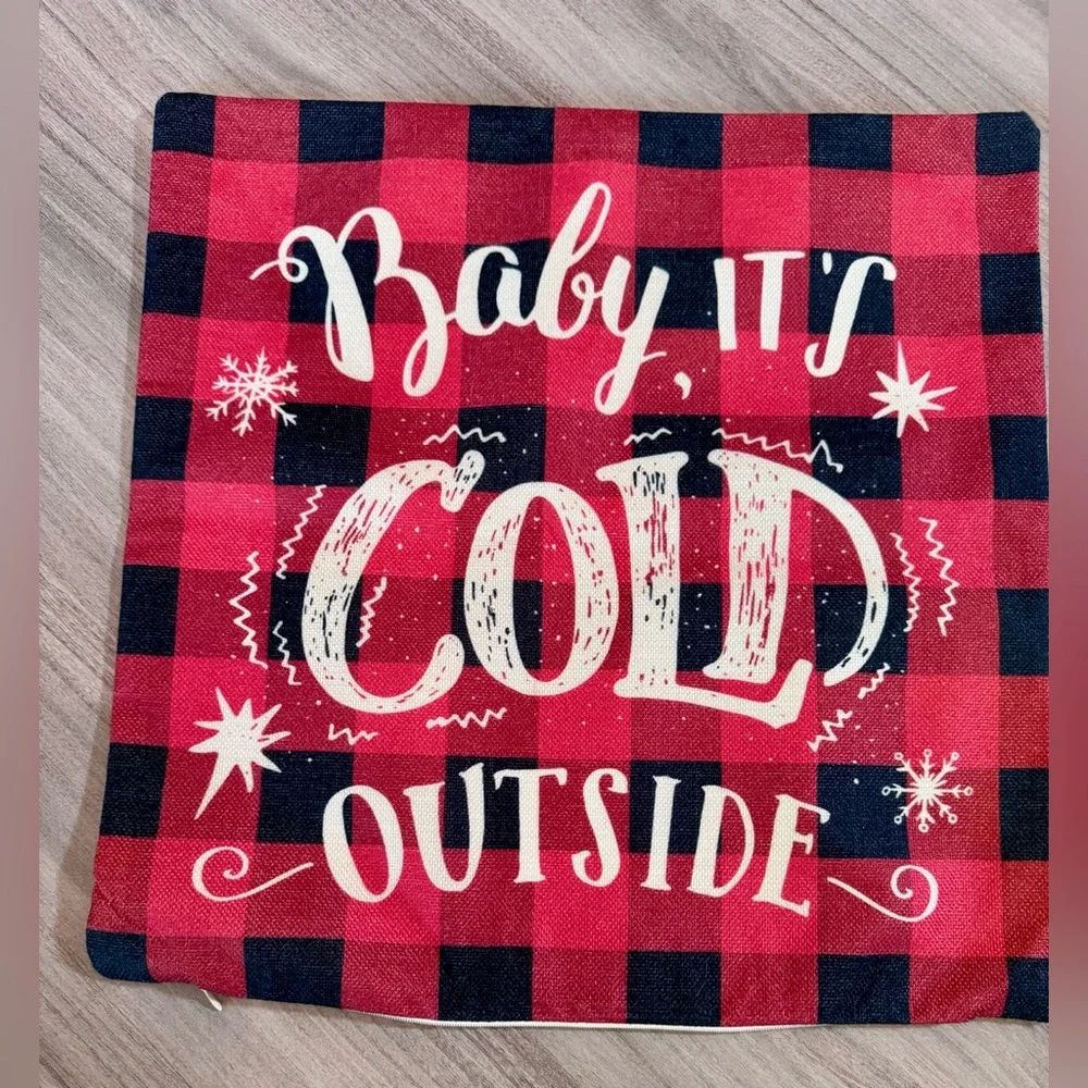 Festive Plaid and Reindeer Pillow Covers-17”x17”